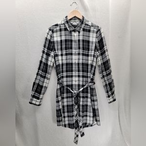 Banana Republic Buffalo Plaid Long Sleeve Black & White Shirt Flannel Dress Sz-
